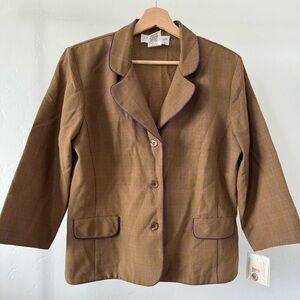 NWT Sag Harbor Tan Blazer with Purple Trim Size 16
